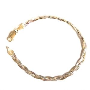 Sterling Silver 7.5” Tricolor Braided Herringbone Bracelet